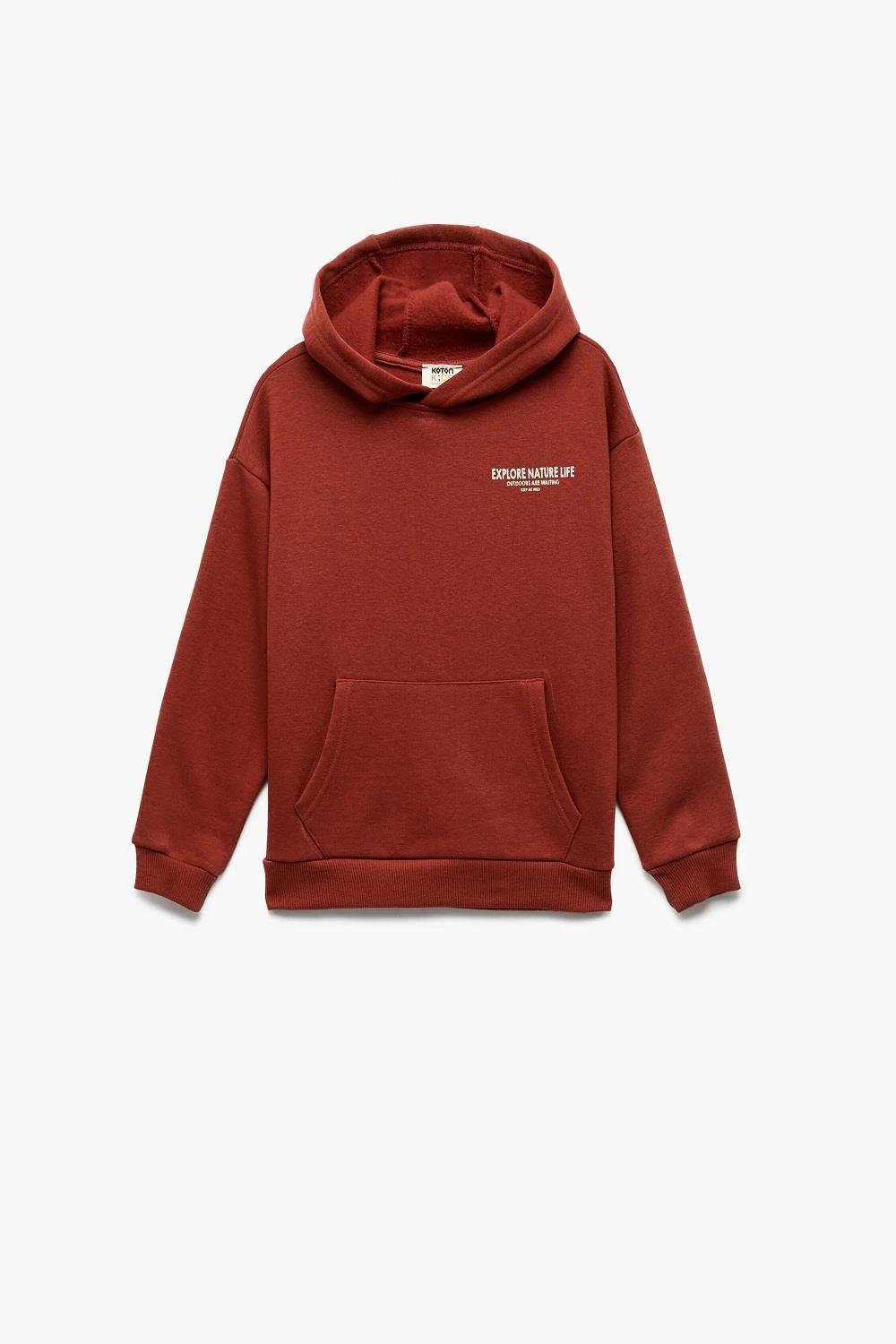 Koton Erkek Çocuk Uzun Kollu Baskılı Şardonlu Pamuklu Kapşonlu Sweatshirt