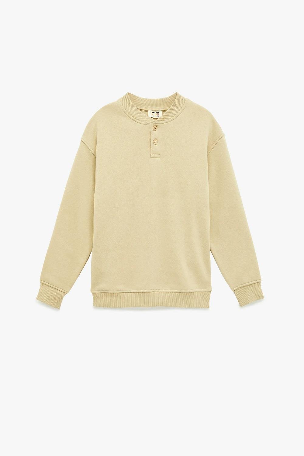 Koton Erkek Çocuk Uzun Kollu Düğme Detaylı Yuvarlak Yaka Oversize Sweatshirt