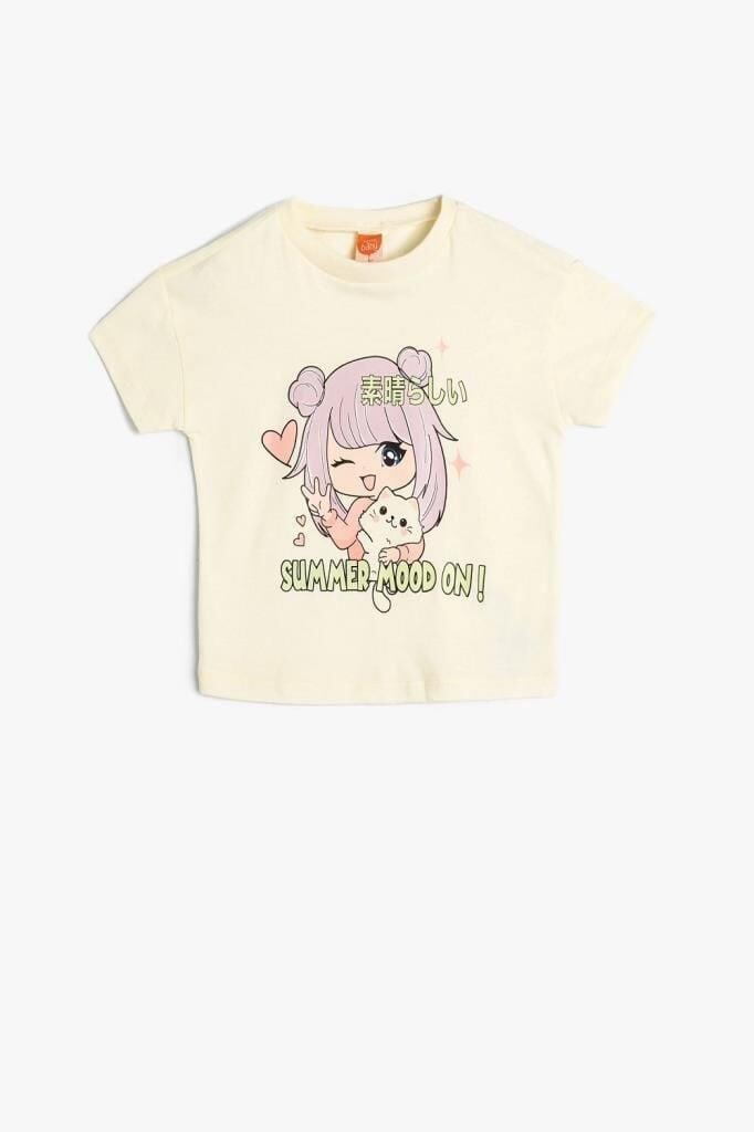 Koton Kız Bebek Anime Tişört Kısa Kollu Bisiklet Yaka