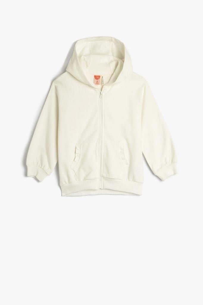 Koton Kız Bebek Basic Kapşonlu Sweatshirt Fermuarlı Uzun Kollu Şardonlu