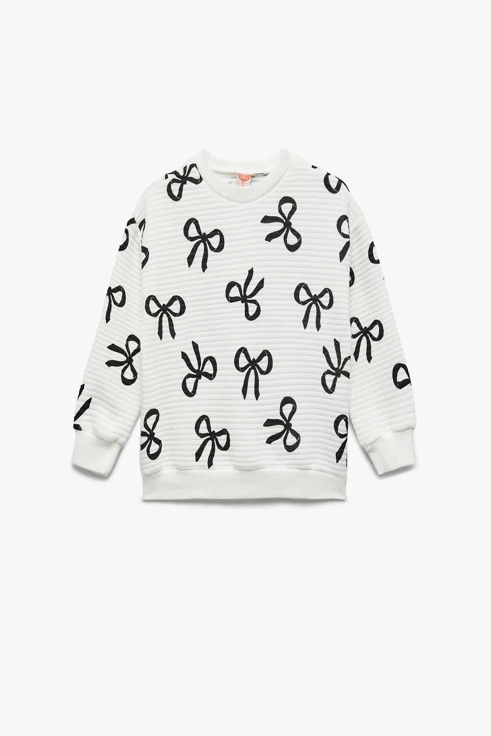 Koton Kız Bebek Fiyonk Baskılı Uzun Kollu Bisiklet Yaka Sweatshirt