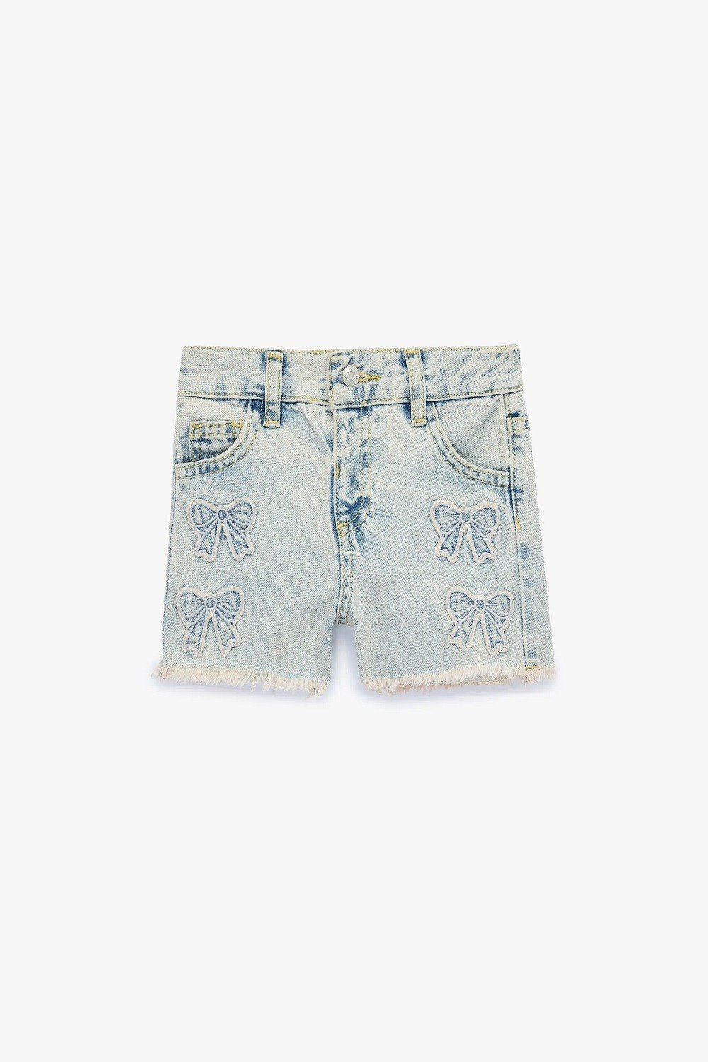 Koton Kız Bebek Fiyonk Nakış Detaylı Cepli Pamuklu Denim Şort