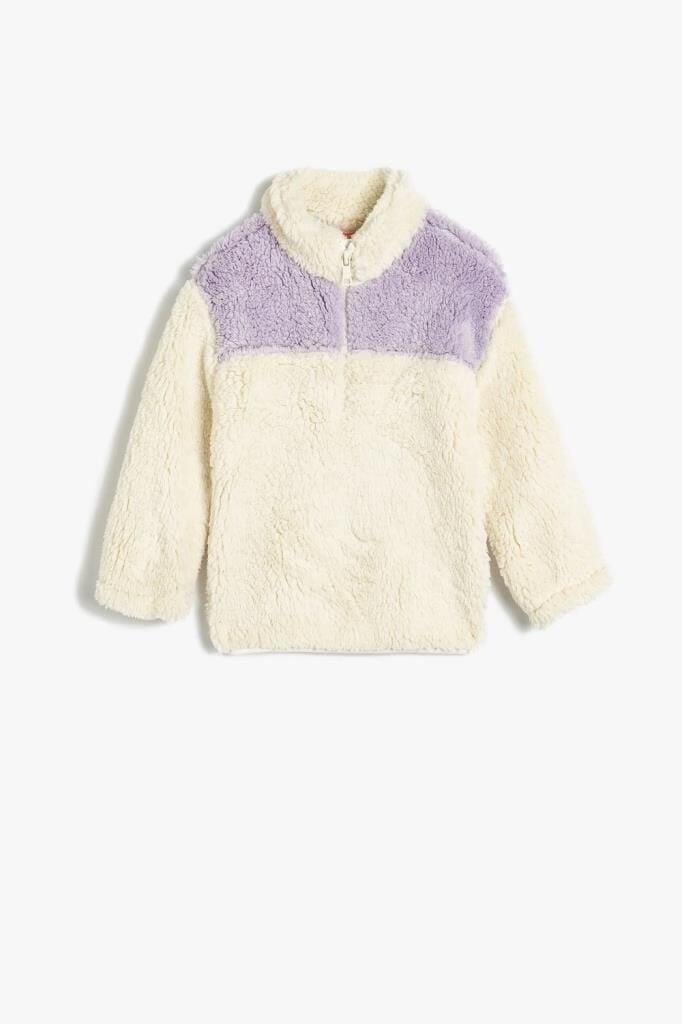Koton Kız Bebek Peluş Sweatshirt Dik Yaka Uzun Kollu Yarım Fermuarlı