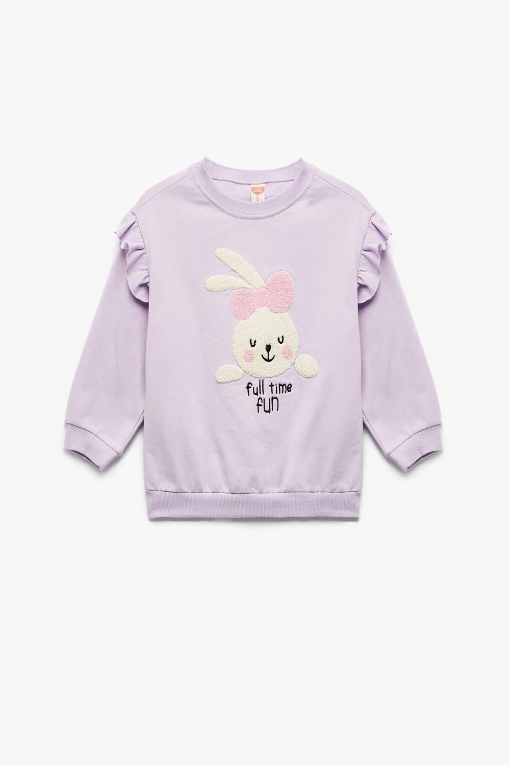 Koton Kız Bebek Şardonlu Uzun Kollu Bisiklet Yaka Tavşan Aplikeli Pamuklu Sweatshirt