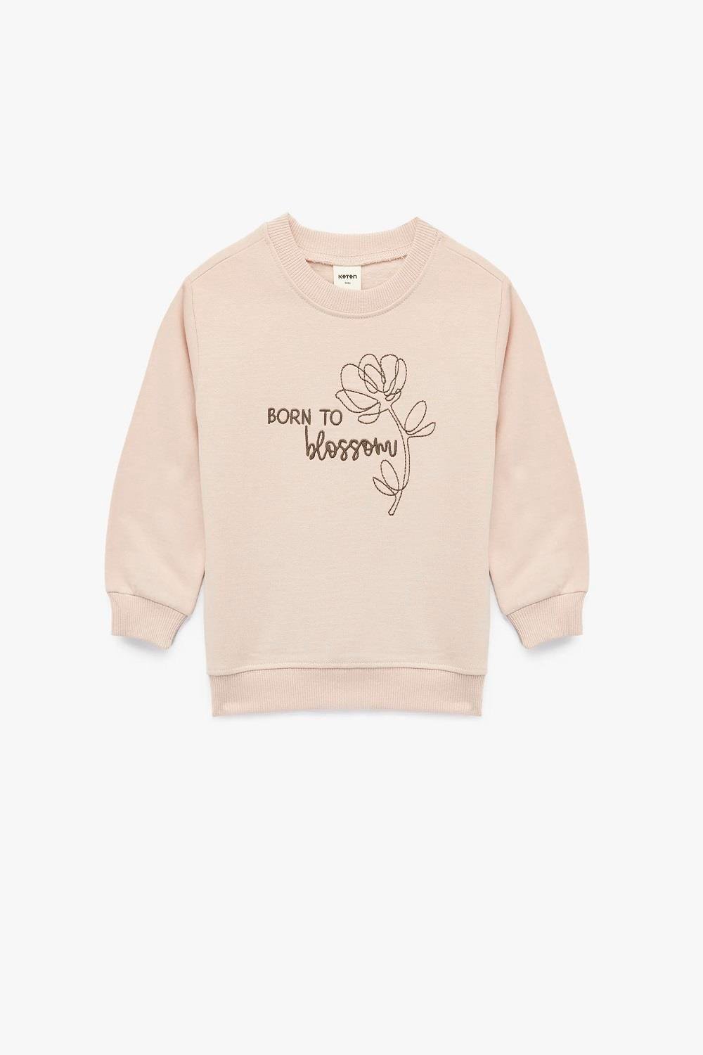 Koton Kız Bebek Şardonlu Uzun Kollu Bisiklet Yaka Nakışlı Pamuklu Sweatshirt