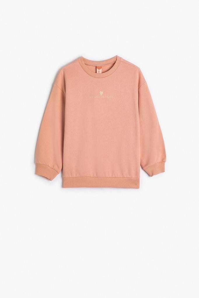 Koton Kız Bebek Sweatshirt Uzun Kollu Bisiklet Yaka Baskı Detaylı Şardonlu Pamuklu