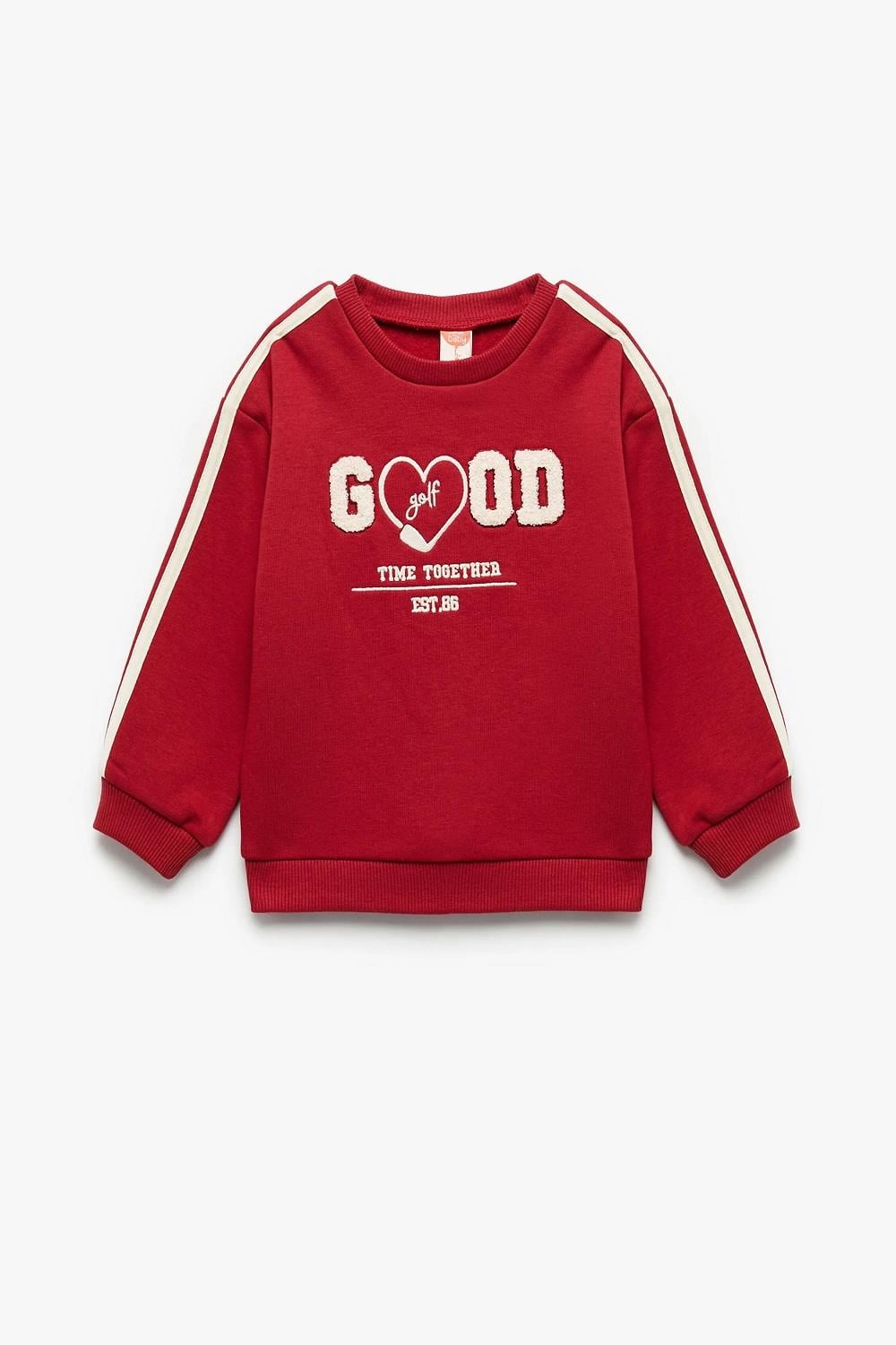 Koton Kız Bebek Uzun Kollu Şardonlu Şerit Detaylı Nakışlı Bisiklet Yaka Sweatshirt