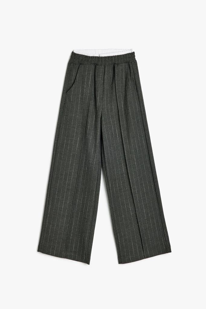 Koton Kız Çocuk Beli Lastikli Çizgili Bol Paça Pantolon