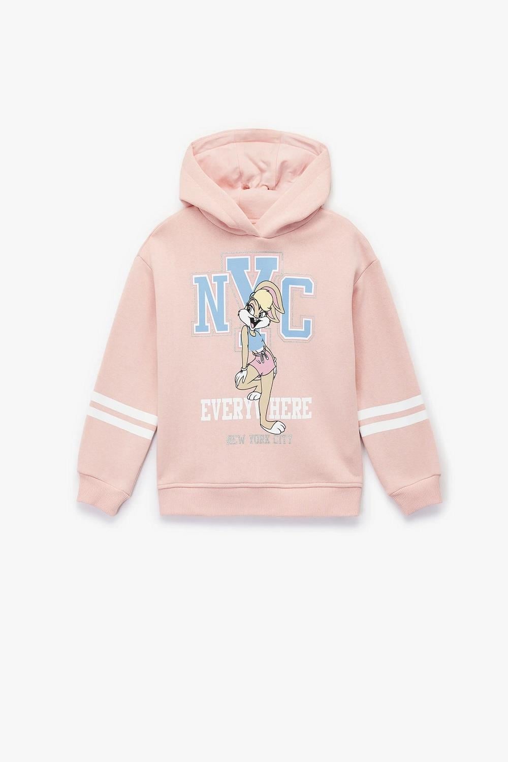 Koton Kız Çocuk Lisanslı Lola Bunny Baskılı Uzun Kollu Şardonlu Kapşonlu Sweatshirt
