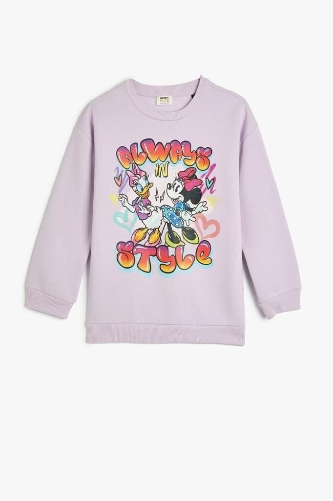 Koton Kız Çocuk Mickey Mouse ve Daisy Duck Sweatshirt Lisanslı Uzun Kollu Bisiklet Yaka Şardonlu