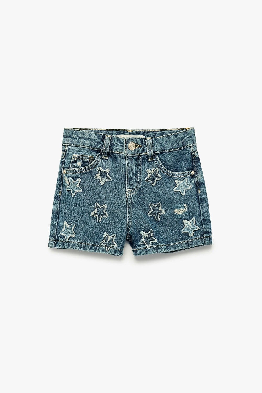 Koton Kız Çocuk Pamuklu Cepli Yıldız Desenli Denim Şort