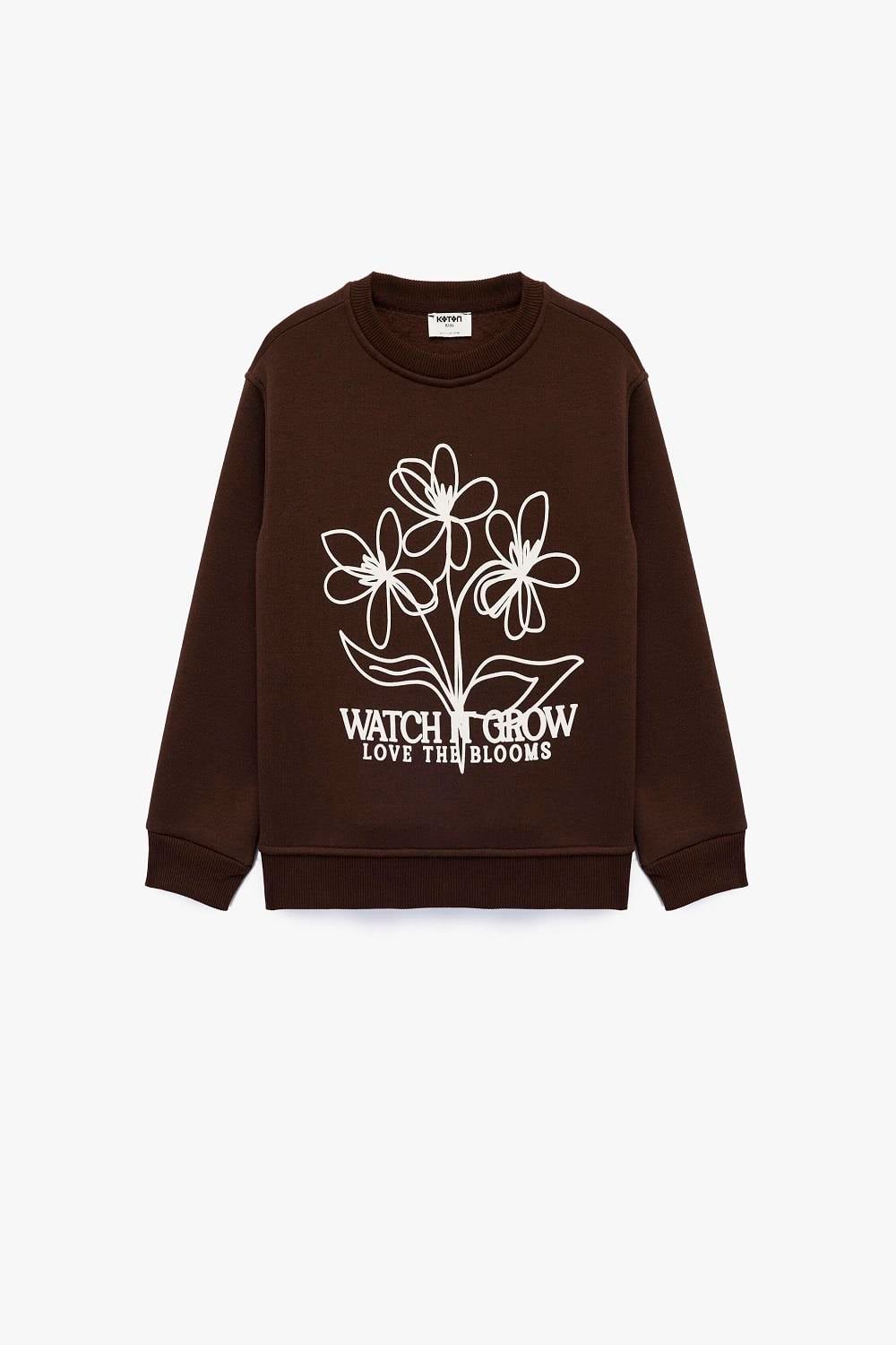 Koton Kız Çocuk Şardonlu Uzun Kollu Bisiklet Yaka Baskılı Sweatshirt