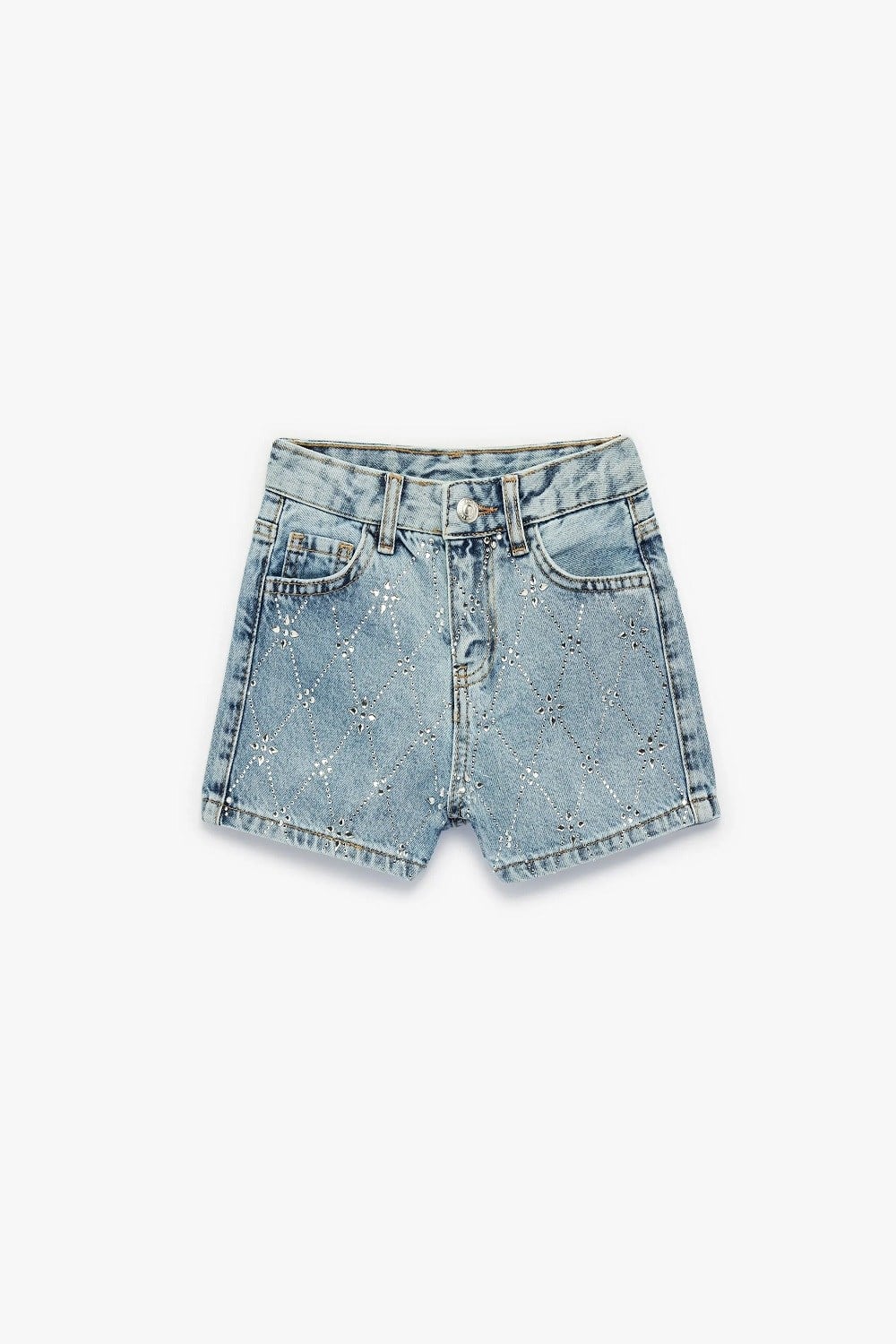 Koton Kız Çocuk Slim Fit Pamuklu Cepli Taş Detaylı Mini Denim Şort