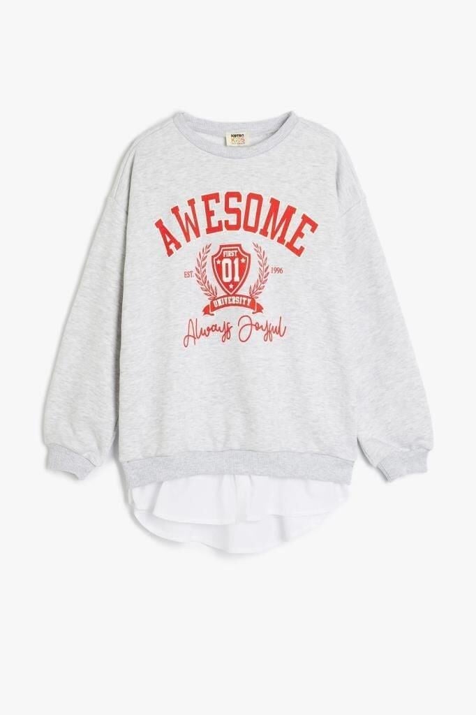 Koton Kız Çocuk Slogan Baskılı Bisiklet Yaka Uzun Kollu Oversize Sweatshirt