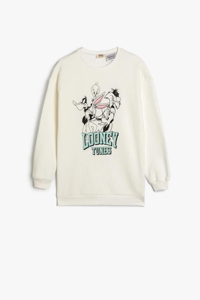 Koton Kız Çocuk Sweatshirt Looney Tunes Baskılı Lisanslı Uzun Kollu Bisiklet Yaka Şardonlu