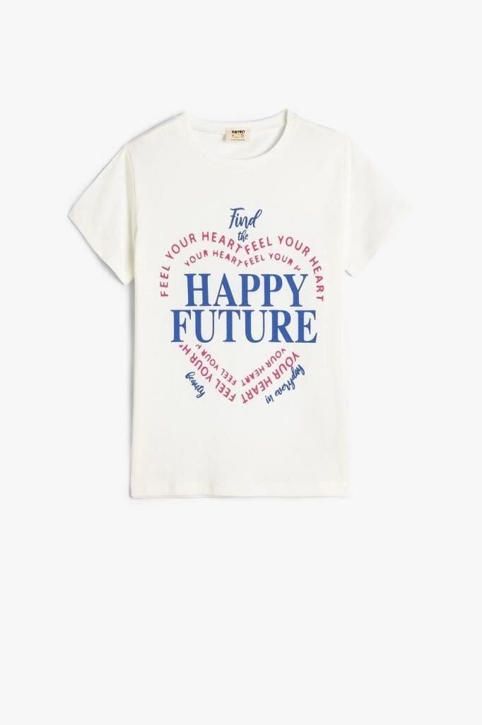 Koton Kız Çocuk Tişört Slogan Baskılı Kısa Kollu Bisiklet Yaka Pamuklu