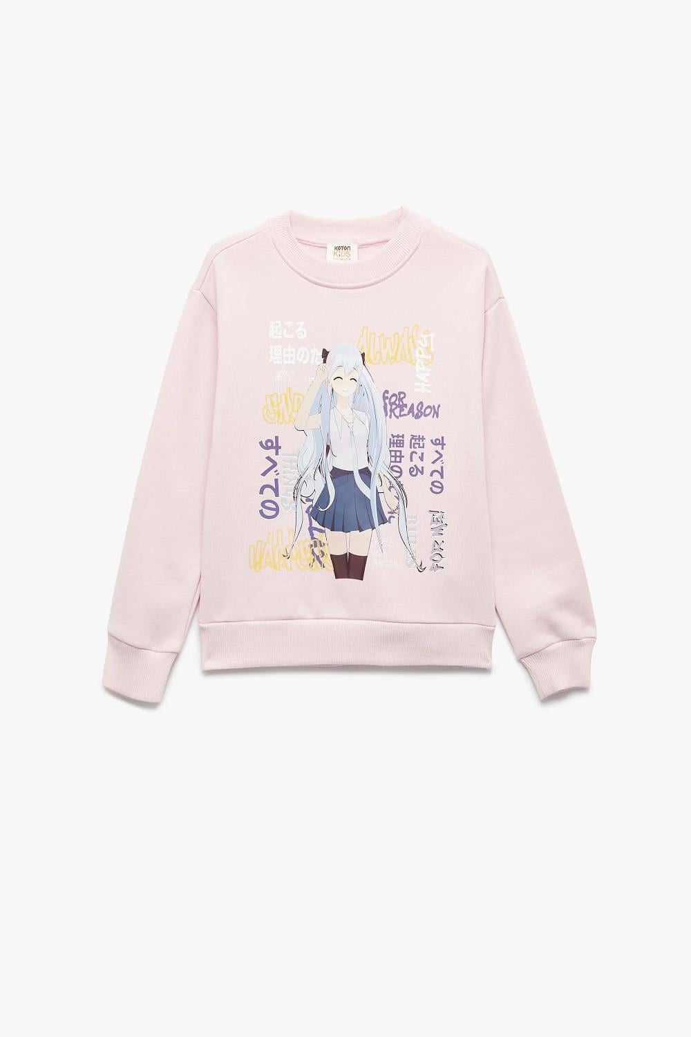 Koton Kız Çocuk Uzun Kollu Bisiklet Yaka Şardonlu Anime Baskılı Sweatshirt
