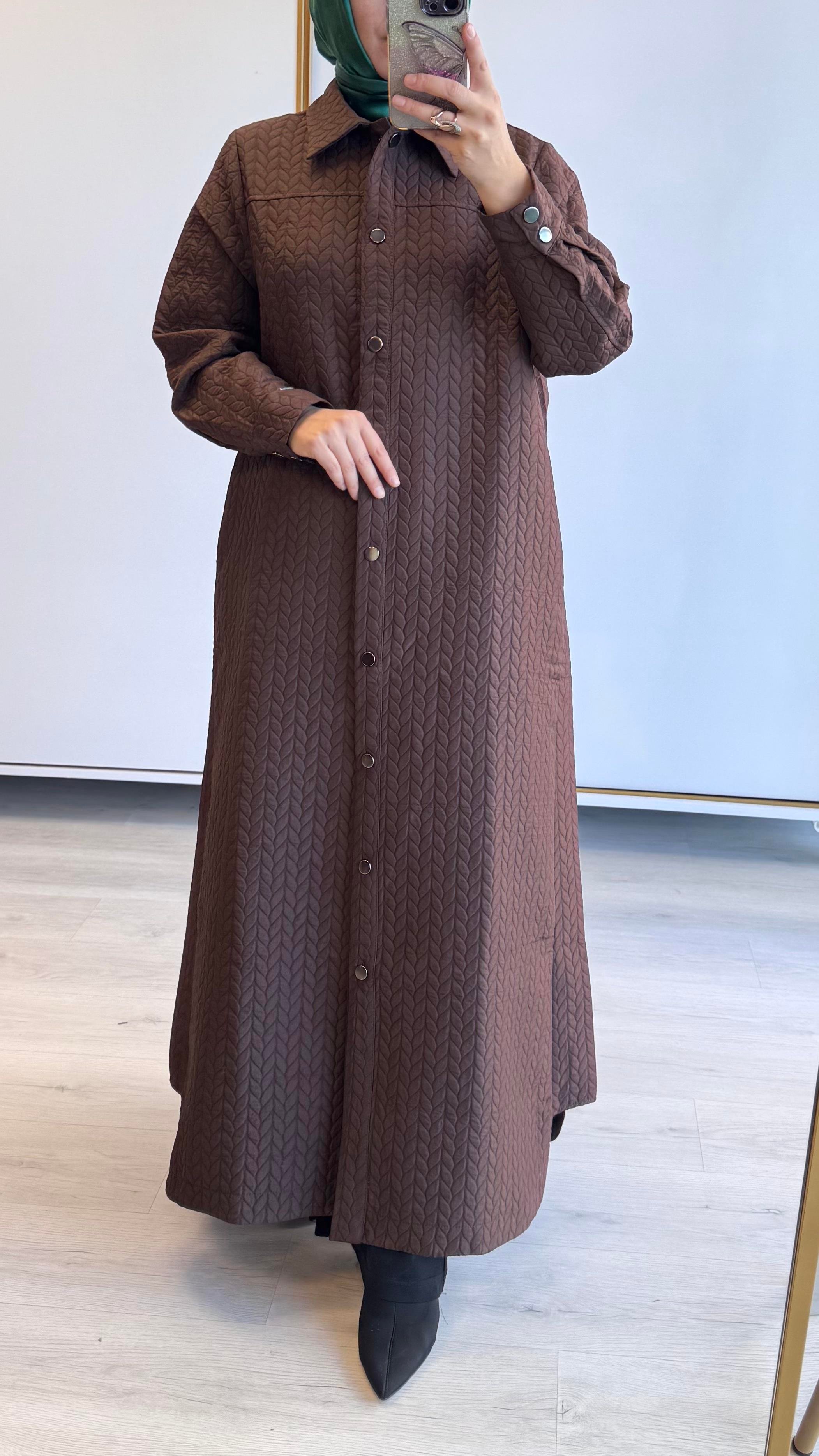İnvee Triko Başak Desen Kapitone Kap Kahverengi