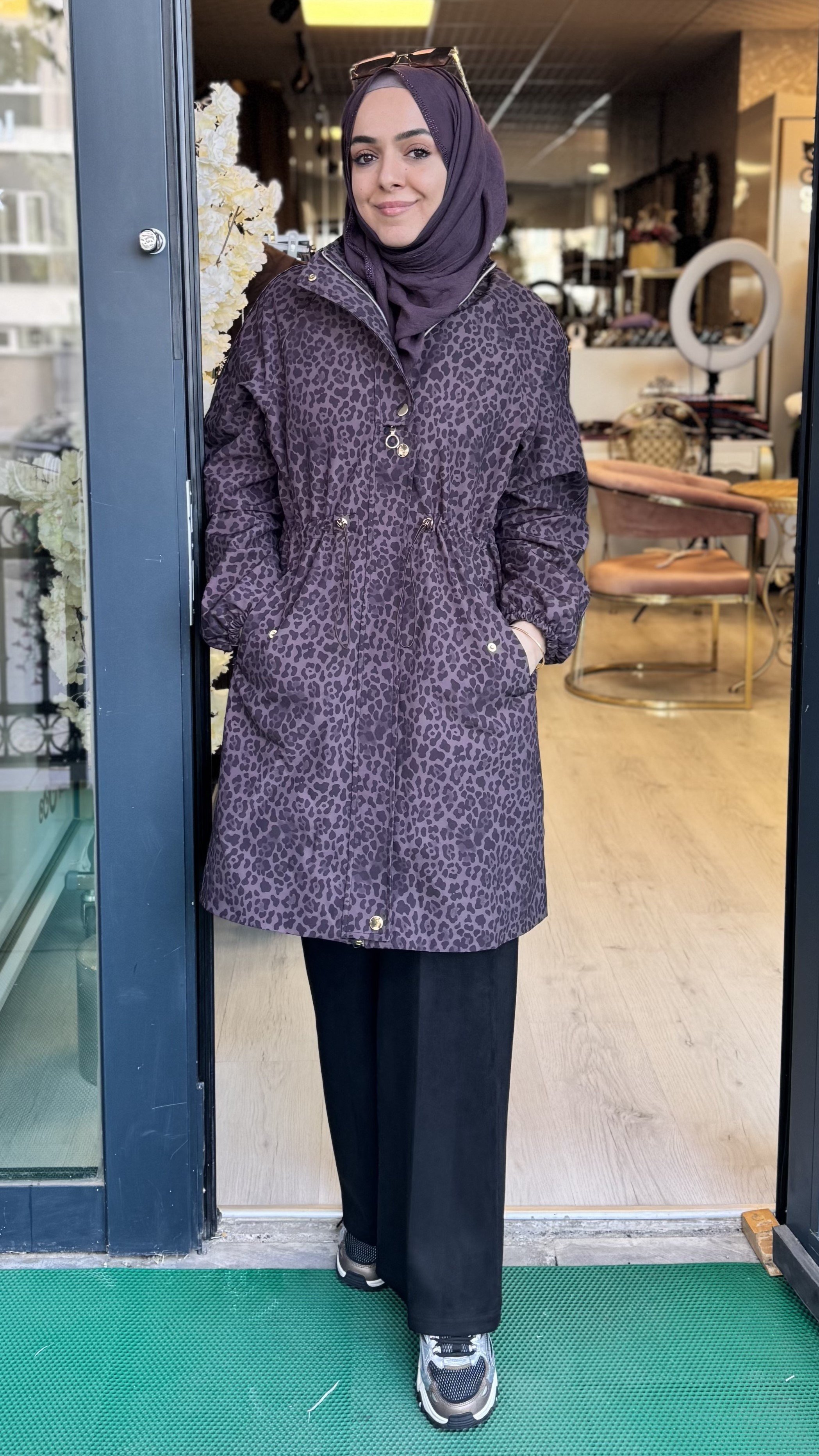 Leopar Desenli Trençkot - 1443