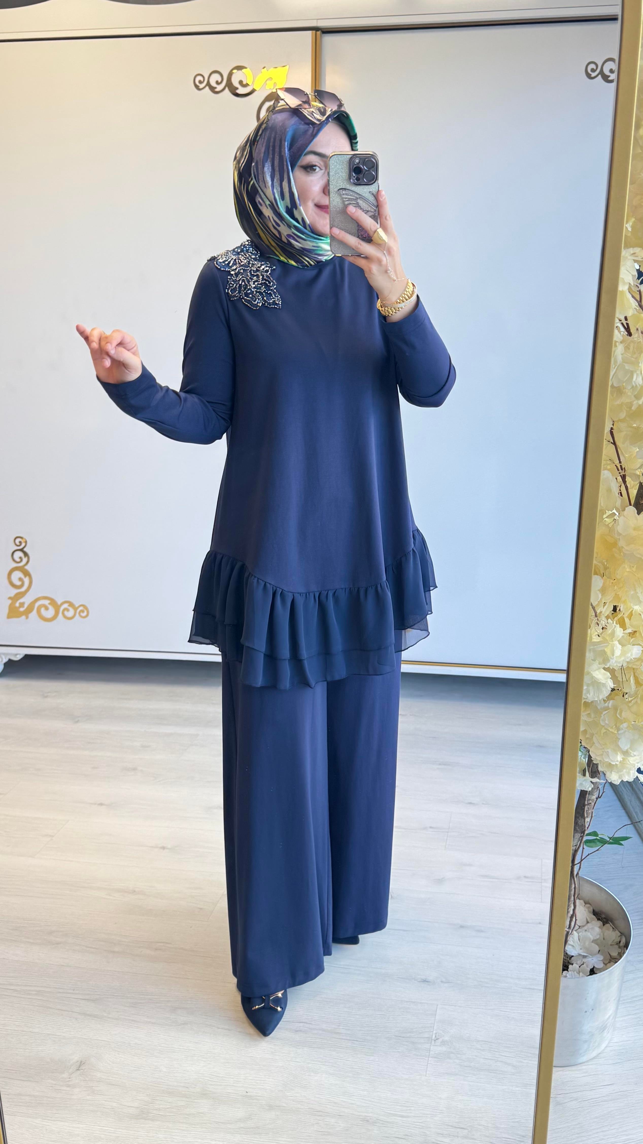 Nurcan Çetin Bambu Elbise Lacivert
