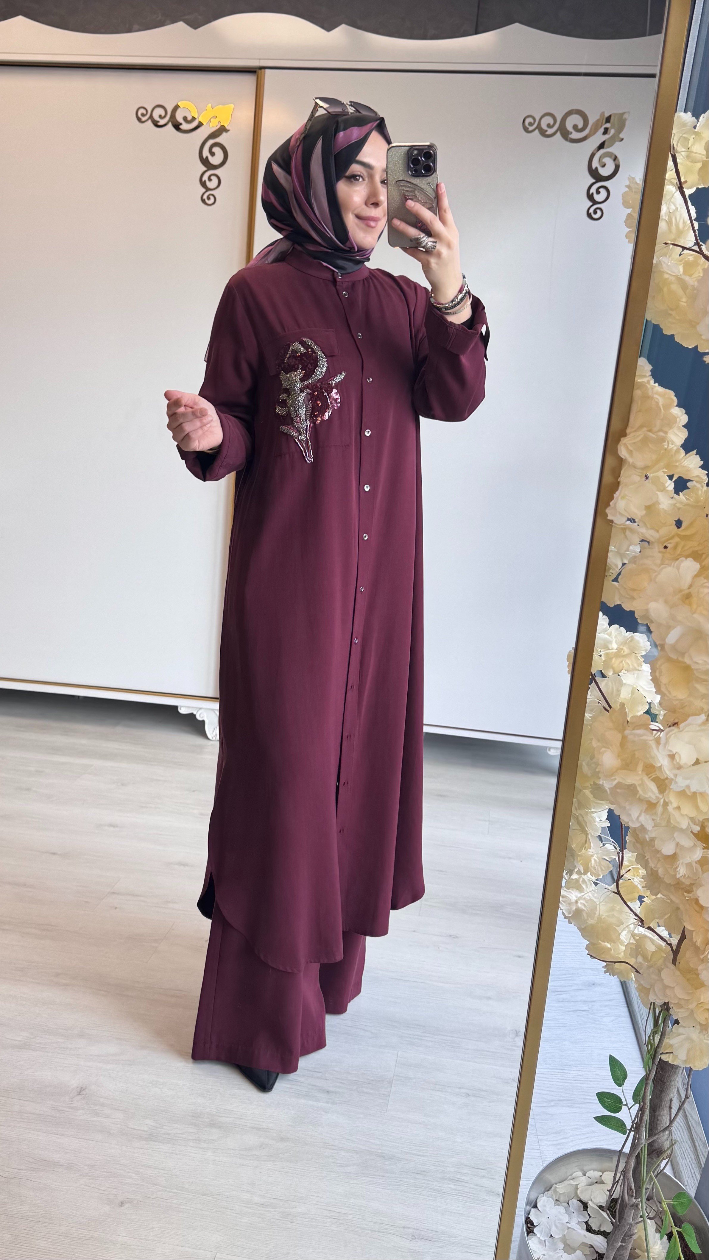 Nurcan Çetin Tesettür Takım Bordo