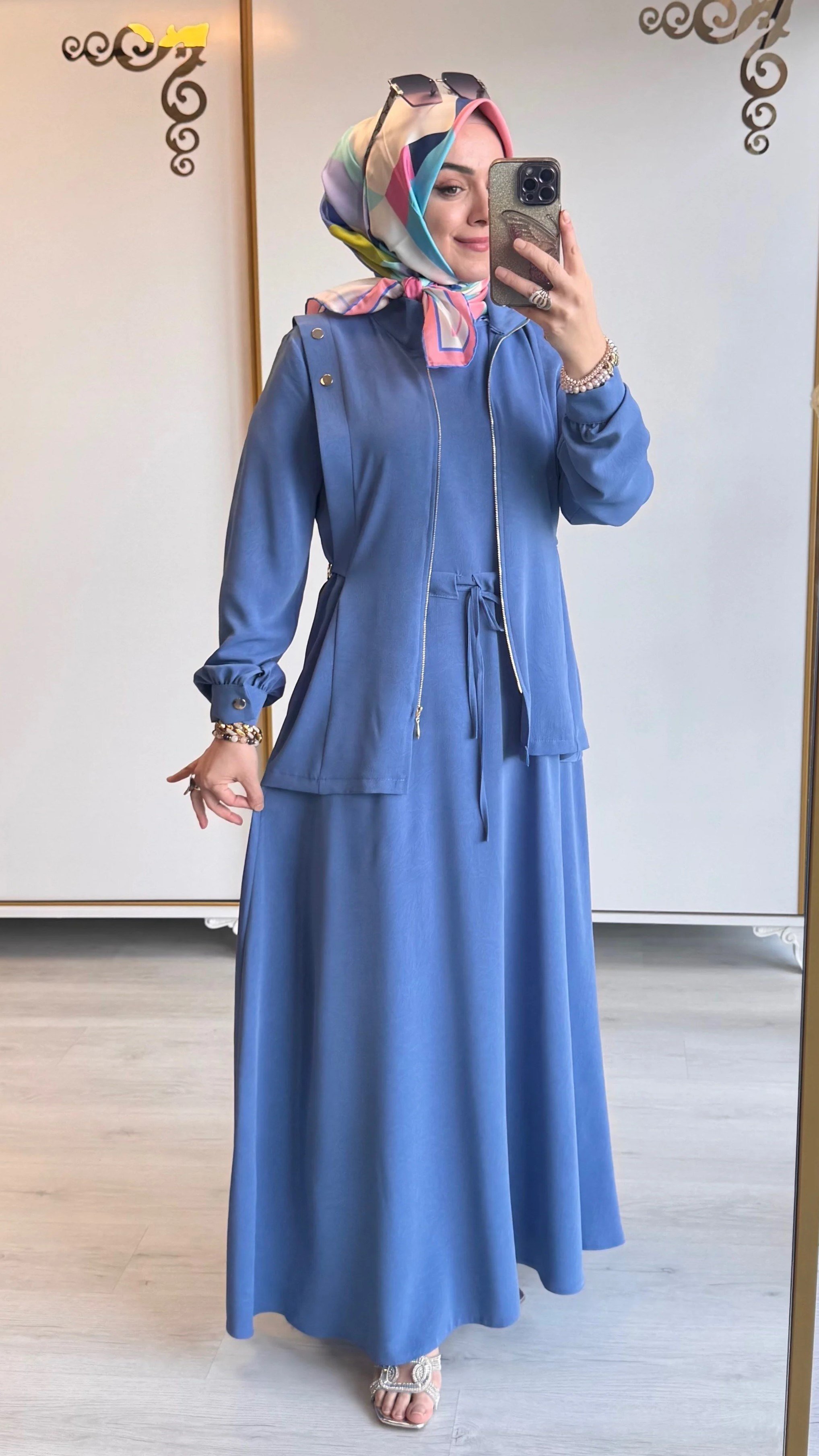 Tarz Elbise Takım Mavi - 1249
