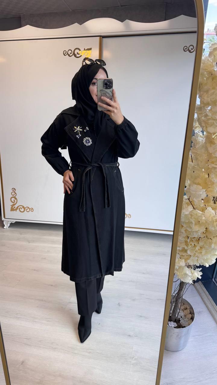 Yaka Taşlı Kot Kap