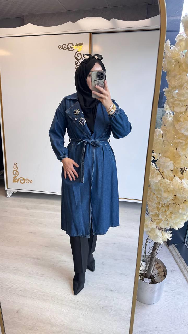 Yaka Taşlı Kot Kap