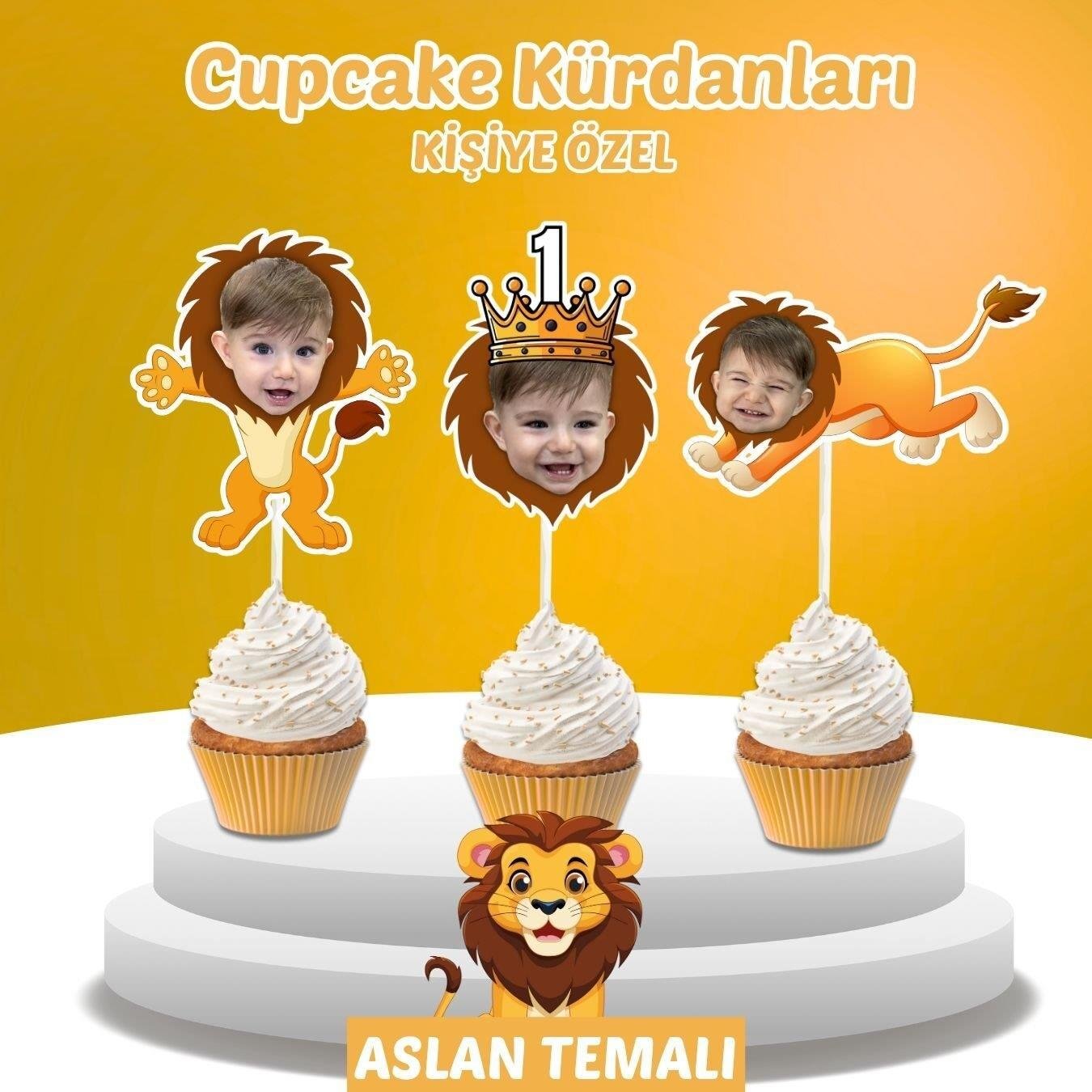 Resimli Cupcake Kürdanı - Aslan Temalı