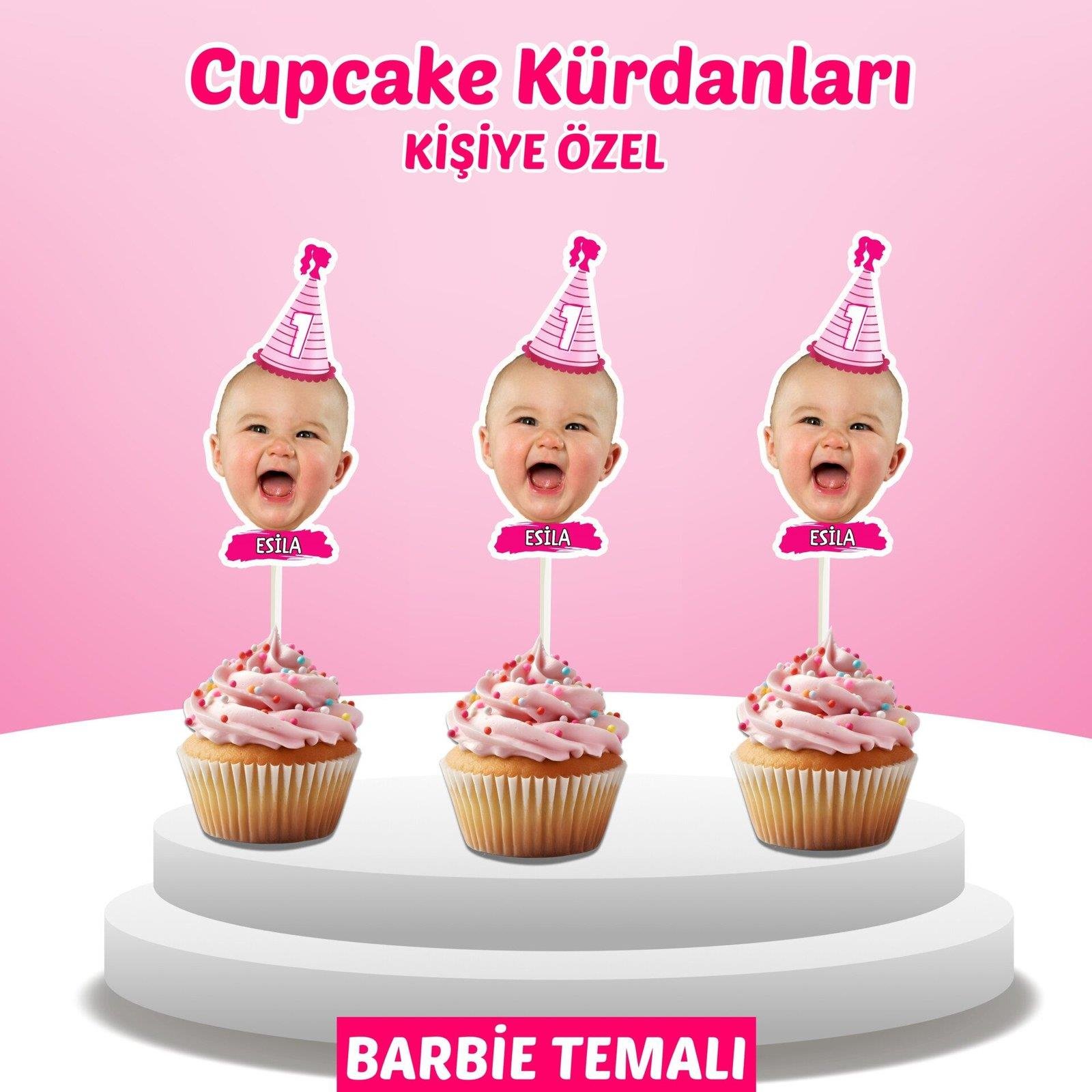 Resimli Cupcake Kürdanı - Barbie Temalı