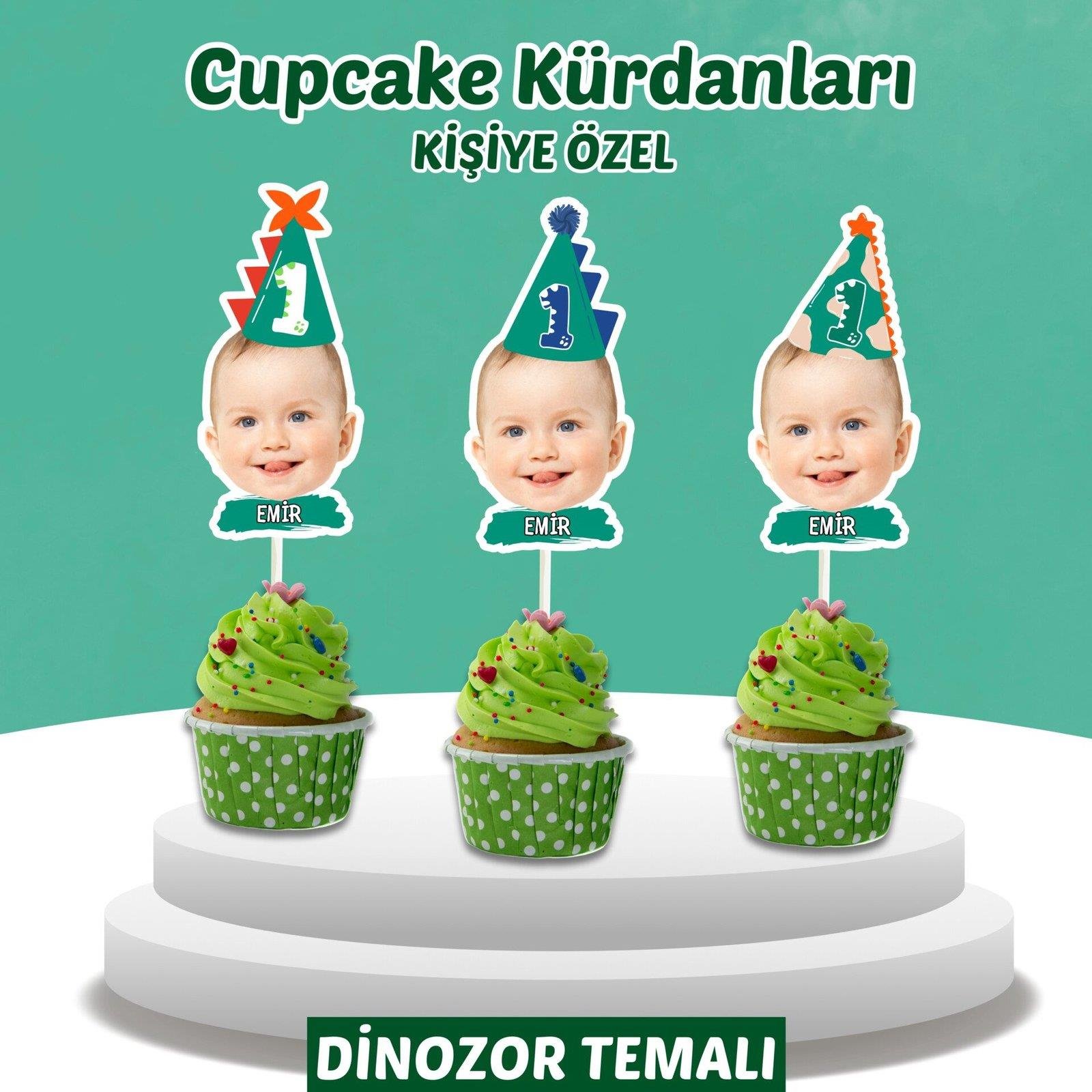 Resimli Cupcake Kürdanı - Dinozor Temalı