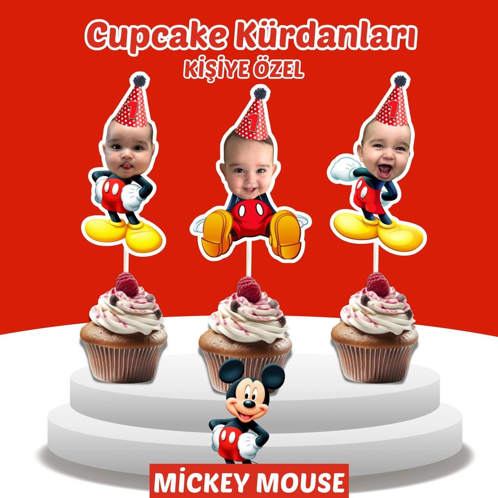 Resimli Cupcake Kürdanı - Mickey Mouse Temalı