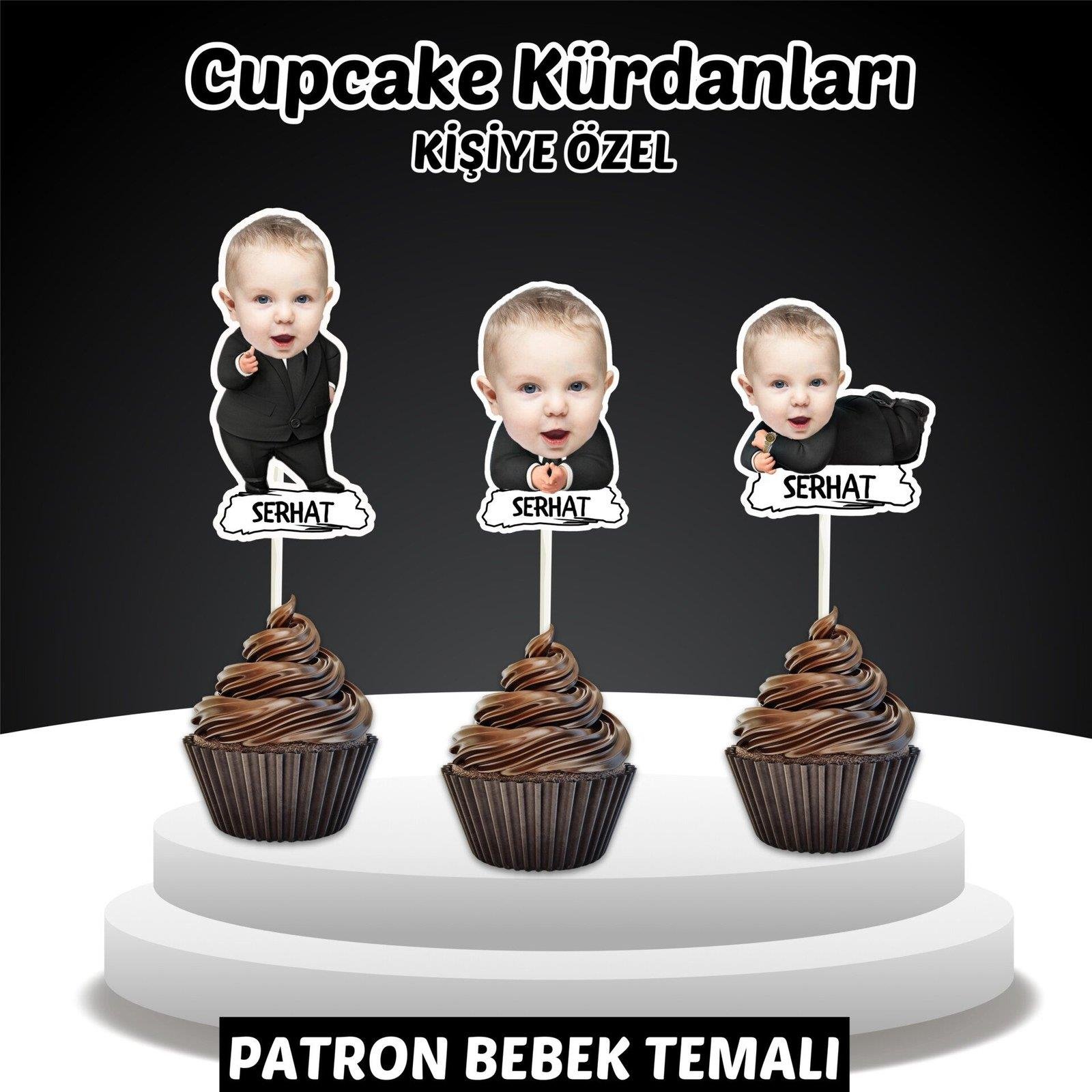 Resimli Cupcake Kürdanı - Patron Bebek Temalı