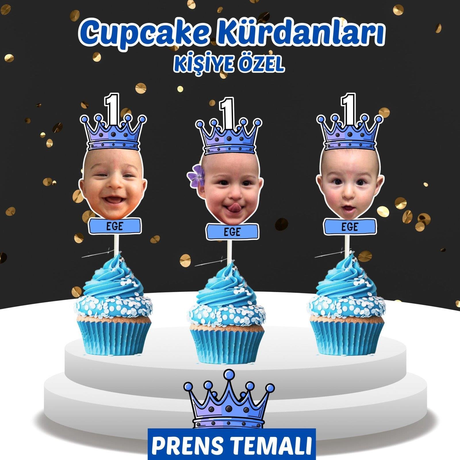 Resimli Cupcake Kürdanı - Prens Temalı