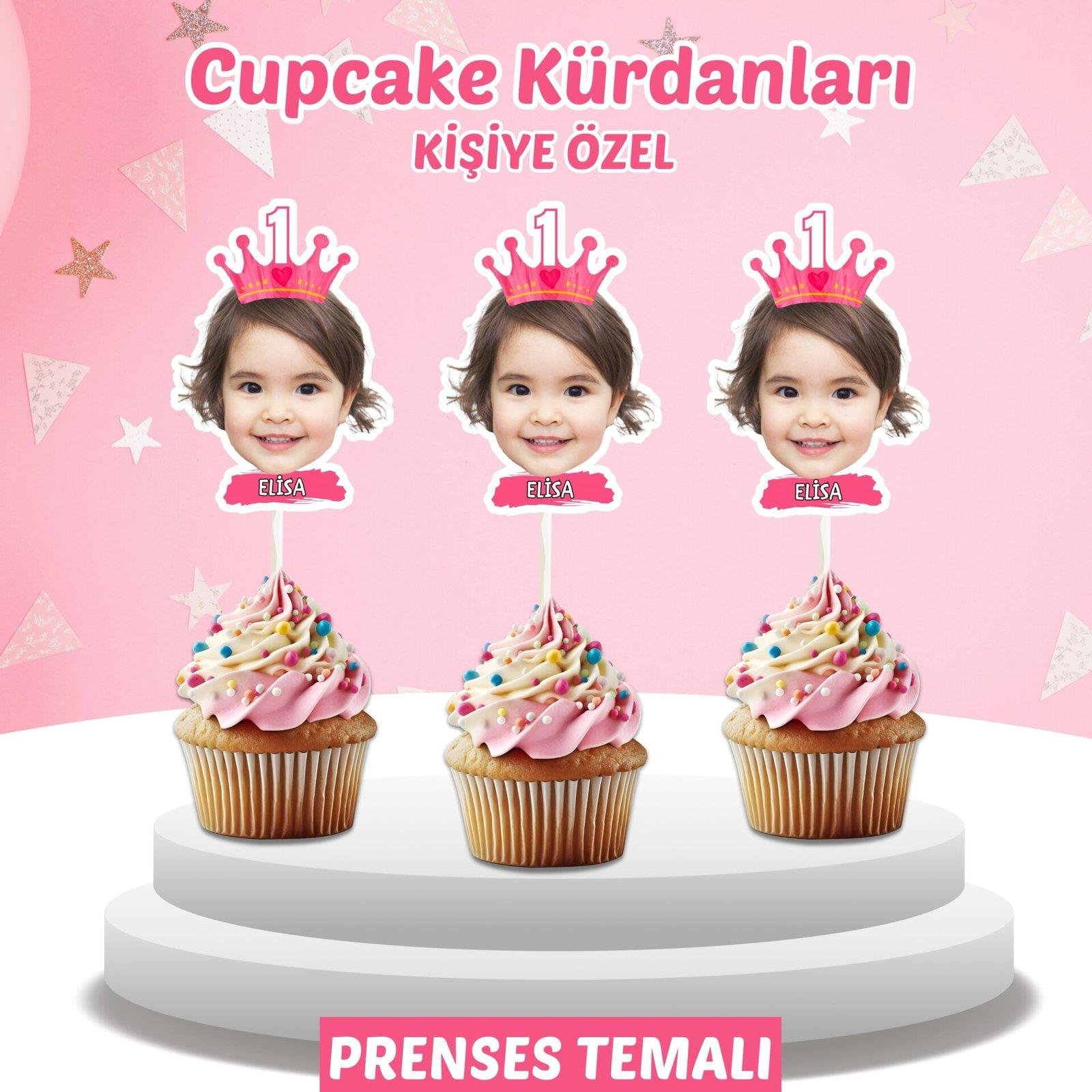 Resimli Cupcake Kürdanı - Prenses Temalı