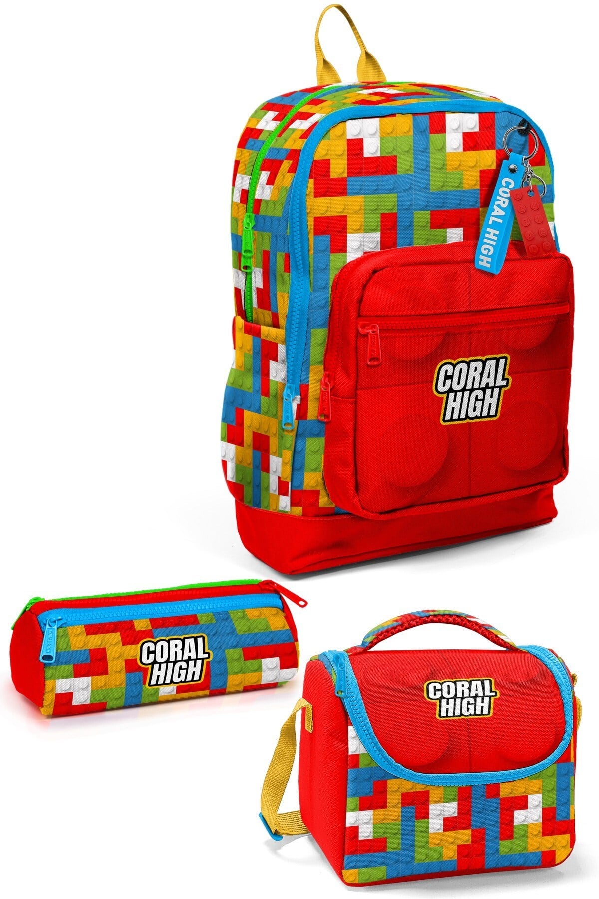  CORAL HİGH KİDS RENKLİ BLOK DESENLİ 3'LÜ OKUL ÇANTA SETİ 