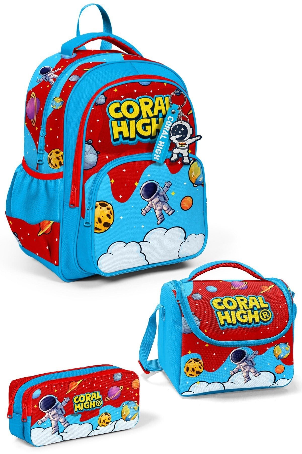 CORAL HİGH KİDS ASTRONOT UZAY DESENLİ 3'LÜ OKUL ÇANTA SETİ 