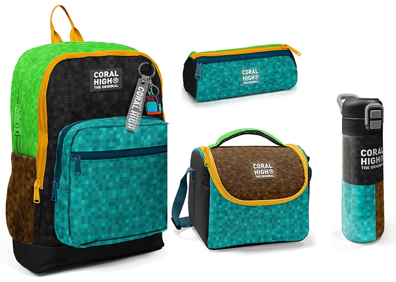 CORAL HİGH KİDS CRAFT DESENLİ 500 ml ÇELİK TERMOSLU 4'LÜ OKUL ÇANTA SETİ 