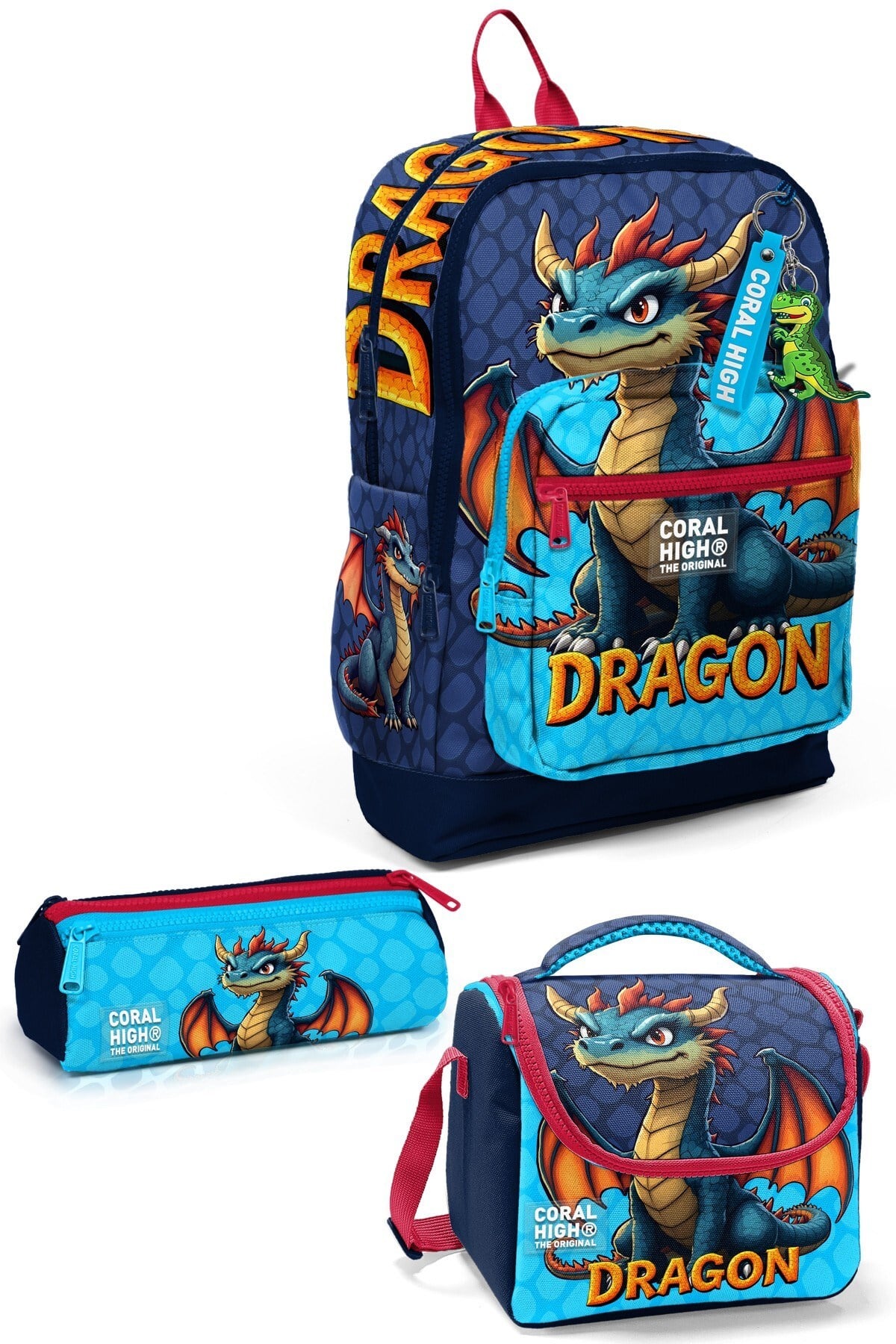 CORAL HİGH KİDS DRAGON DESENLİ 3'LÜ OKUL ÇANTA SETİ 