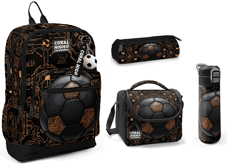 CORAL HİGH KİDS FUTBOL DESENLİ 4'LÜ OKUL ÇANTA SETİ 