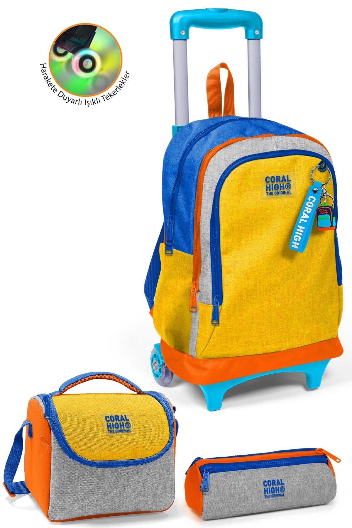 Coral High Kids Gri Sarı Çekçekli 3'lü Çanta Seti SET0134021