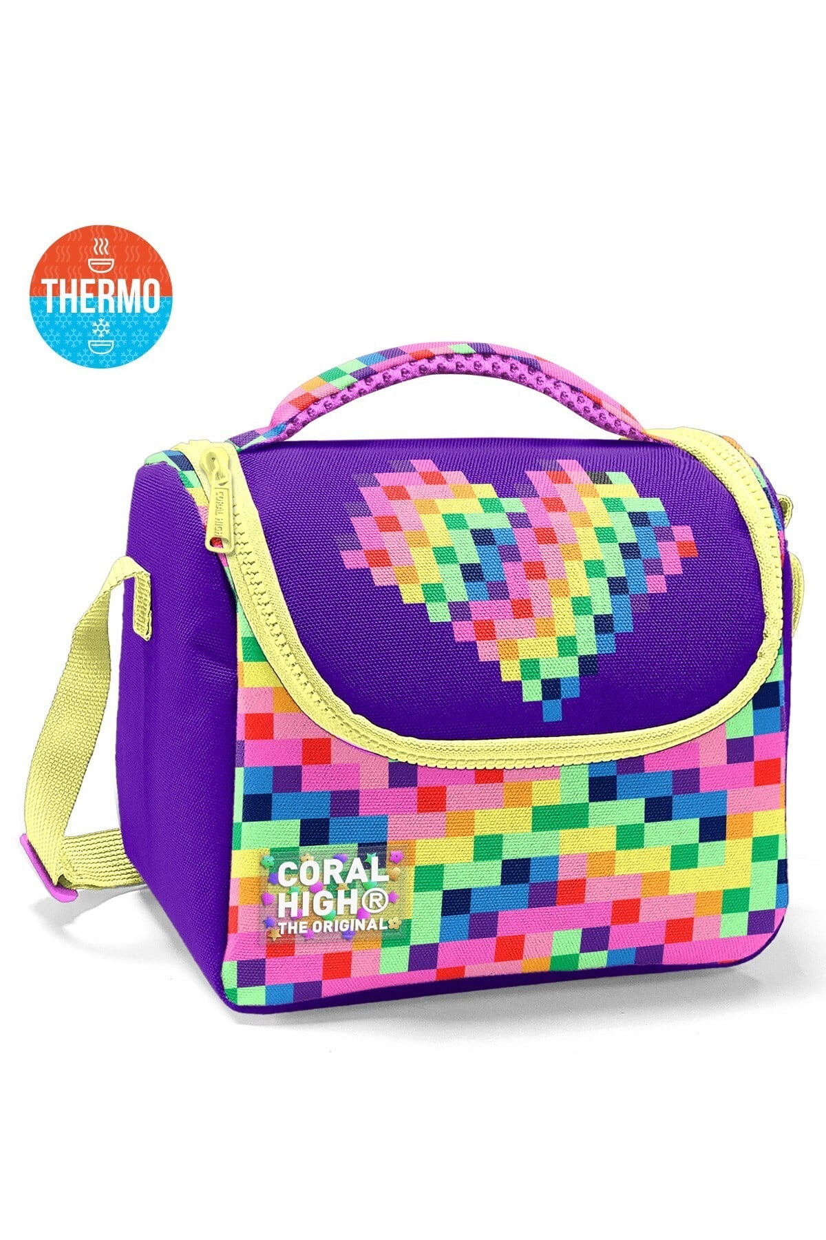 Coral High Kids Renkli Piksel Kalp Desenli Thermo Beslenme Çantası 37108