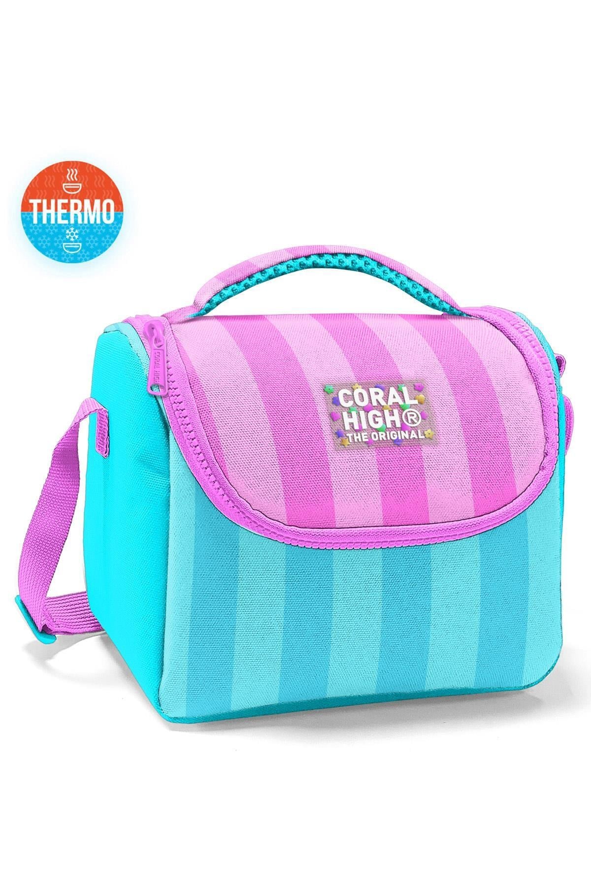 Coral High Kids Turkuaz Pembe Çizgili Thermo Beslenme Çantas 11787