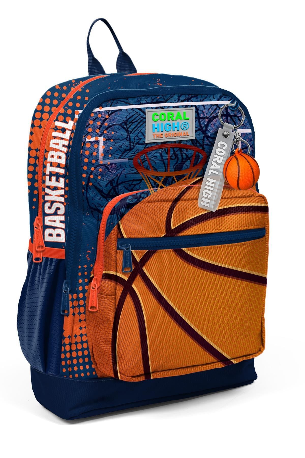 Coral High Kids Turuncu Lacivert Basketbol Desenli Okul Sırt Çantası 23766