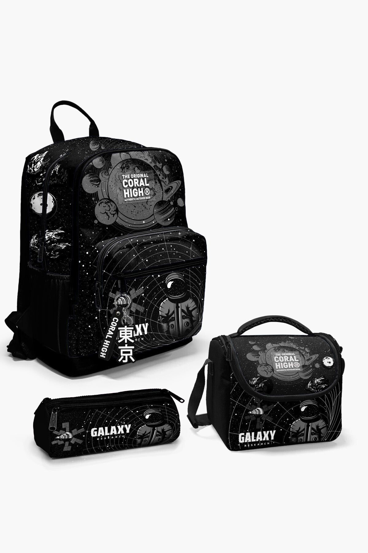 CORAL HİGH SİYAH GALAXY DESENLİ 3'LÜ OKUL ÇANTA SETİ 
