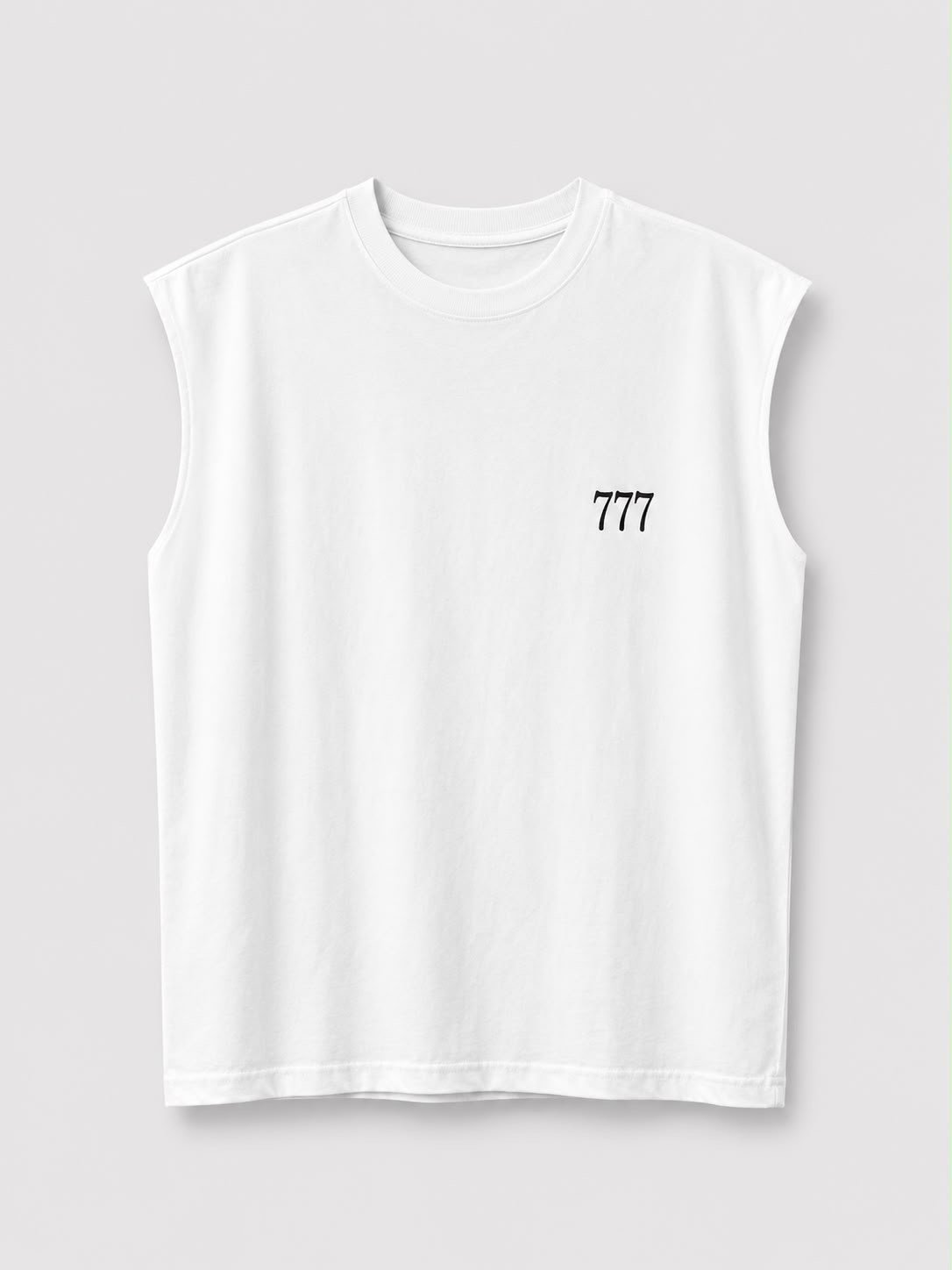 777 Baskılı Oversize Sıfır Kol T-Shirt Beyaz
