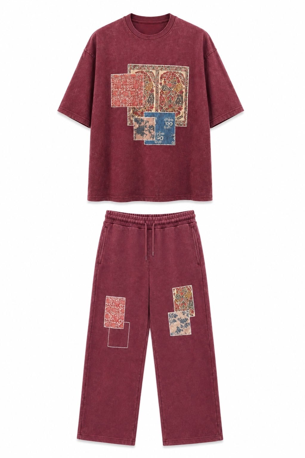 Desenli Oversize Eşofman Takımı Bordo
