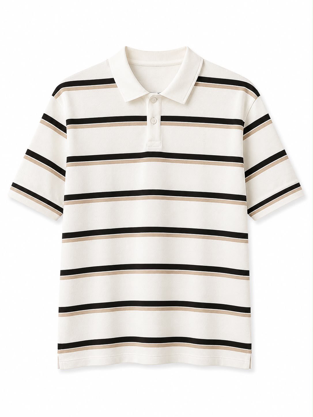 Erkek .Çizgi Desenli Polo Yaka T-shirt Beyaz