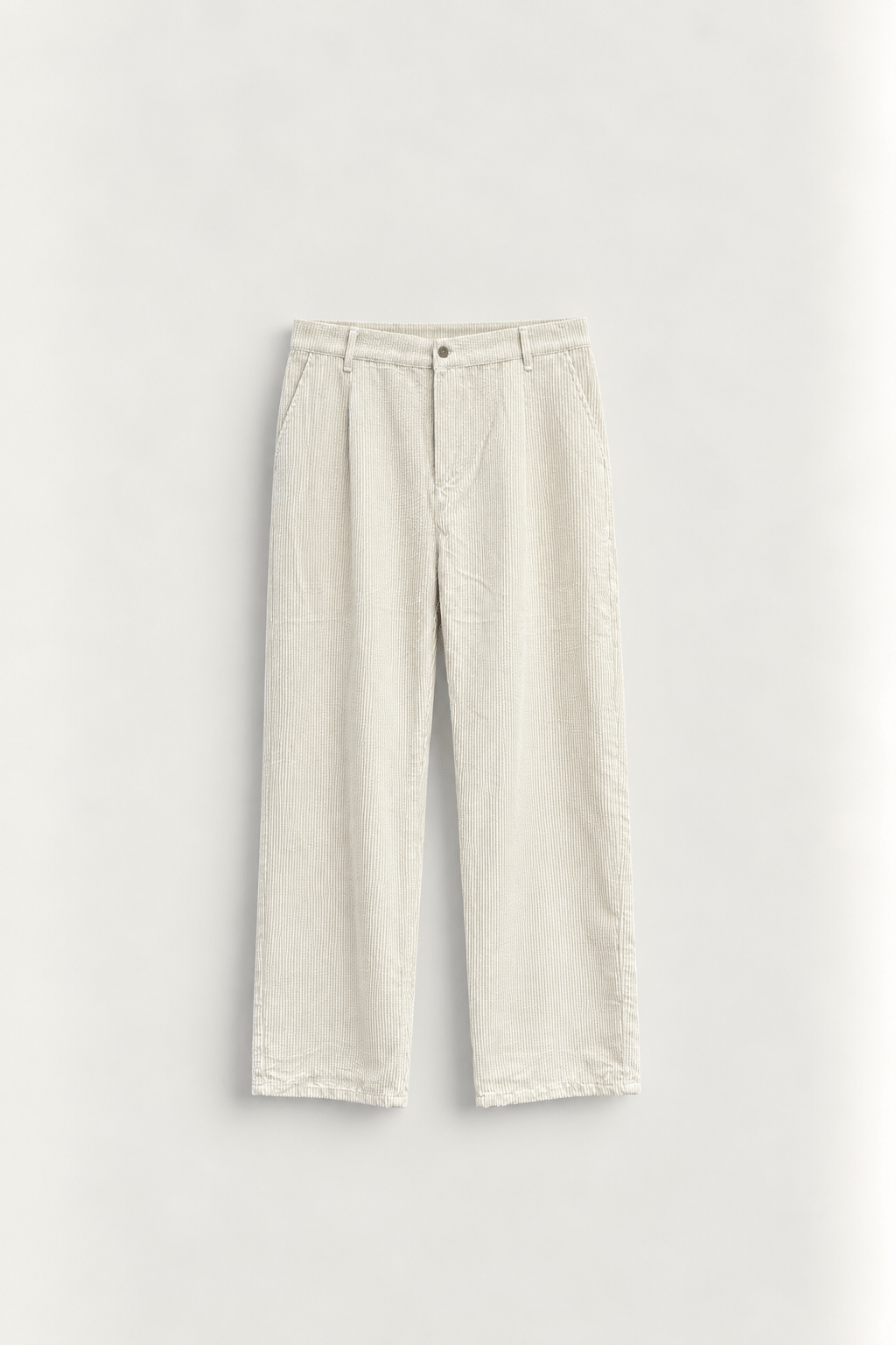 Erkek Baggy Fitilli Kadife Pantolon Beyaz