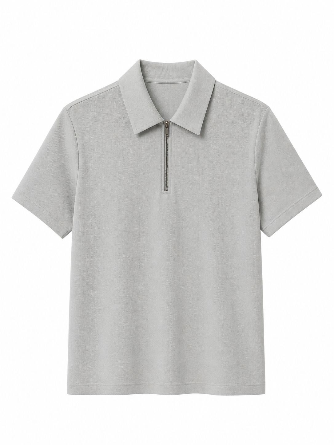Erkek Fermuarlı Polo Yaka T-shirt Gri